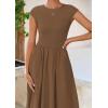 imagePRETTYGARDEN Womens 2025 Summer Casual Long Dresses Cap Sleeve Patchwork A Line Flowy Modest Elegant Homecoming Maxi DressDark Coffee