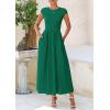 imagePRETTYGARDEN Womens 2025 Summer Casual Long Dresses Cap Sleeve Patchwork A Line Flowy Modest Elegant Homecoming Maxi DressDark Green