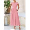 imagePRETTYGARDEN Womens 2025 Summer Casual Long Dresses Cap Sleeve Patchwork A Line Flowy Modest Elegant Homecoming Maxi DressPink