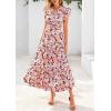 imagePRETTYGARDEN Womens 2025 Summer Floral Midi Dress Cap Sleeve V Neck Ruffle Long Flowy Boho Casual Beach Vacation DressesFloral Black Apricot
