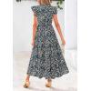 imagePRETTYGARDEN Womens 2025 Summer Floral Midi Dress Cap Sleeve V Neck Ruffle Long Flowy Boho Casual Beach Vacation DressesFloral Black Blue