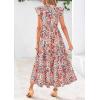 imagePRETTYGARDEN Womens 2025 Summer Floral Midi Dress Cap Sleeve V Neck Ruffle Long Flowy Boho Casual Beach Vacation DressesFloral Blue Orange