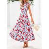 imagePRETTYGARDEN Womens 2025 Summer Floral Midi Dress Cap Sleeve V Neck Ruffle Long Flowy Boho Casual Beach Vacation DressesFloral Blue Red