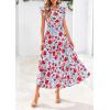 imagePRETTYGARDEN Womens 2025 Summer Floral Midi Dress Cap Sleeve V Neck Ruffle Long Flowy Boho Casual Beach Vacation DressesFloral Blue Red