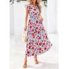imagePRETTYGARDEN Womens 2025 Summer Floral Midi Dress Cap Sleeve V Neck Ruffle Long Flowy Boho Casual Beach Vacation DressesFloral Blue Red