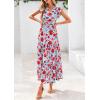 imagePRETTYGARDEN Womens 2025 Summer Floral Midi Dress Cap Sleeve V Neck Ruffle Long Flowy Boho Casual Beach Vacation DressesFloral Blue Red