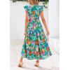 imagePRETTYGARDEN Womens 2025 Summer Floral Midi Dress Cap Sleeve V Neck Ruffle Long Flowy Boho Casual Beach Vacation DressesFloral Green Orange
