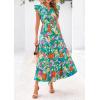 imagePRETTYGARDEN Womens 2025 Summer Floral Midi Dress Cap Sleeve V Neck Ruffle Long Flowy Boho Casual Beach Vacation DressesFloral Green Orange