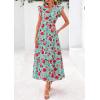 imagePRETTYGARDEN Womens 2025 Summer Floral Midi Dress Cap Sleeve V Neck Ruffle Long Flowy Boho Casual Beach Vacation DressesFloral Green Red