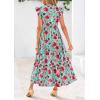 imagePRETTYGARDEN Womens 2025 Summer Floral Midi Dress Cap Sleeve V Neck Ruffle Long Flowy Boho Casual Beach Vacation DressesFloral Green Red