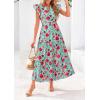 imagePRETTYGARDEN Womens 2025 Summer Floral Midi Dress Cap Sleeve V Neck Ruffle Long Flowy Boho Casual Beach Vacation DressesFloral Green Red