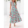 imagePRETTYGARDEN Womens 2025 Summer Floral Midi Dress Cap Sleeve V Neck Ruffle Long Flowy Boho Casual Beach Vacation DressesFloral Green Red