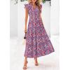 imagePRETTYGARDEN Womens 2025 Summer Floral Midi Dress Cap Sleeve V Neck Ruffle Long Flowy Boho Casual Beach Vacation DressesFloral Navy Red