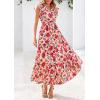 imagePRETTYGARDEN Womens 2025 Summer Floral Midi Dress Cap Sleeve V Neck Ruffle Long Flowy Boho Casual Beach Vacation DressesFloral Orange Pink Red