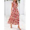 imagePRETTYGARDEN Womens 2025 Summer Floral Midi Dress Cap Sleeve V Neck Ruffle Long Flowy Boho Casual Beach Vacation DressesFloral Orange Pink Red
