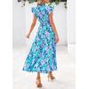 imagePRETTYGARDEN Womens 2025 Summer Floral Midi Dress Cap Sleeve V Neck Ruffle Long Flowy Boho Casual Beach Vacation DressesFloral Purple Blue
