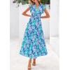 imagePRETTYGARDEN Womens 2025 Summer Floral Midi Dress Cap Sleeve V Neck Ruffle Long Flowy Boho Casual Beach Vacation DressesFloral Purple Blue
