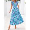 imagePRETTYGARDEN Womens 2025 Summer Floral Midi Dress Cap Sleeve V Neck Ruffle Long Flowy Boho Casual Beach Vacation DressesFloral Purple Blue
