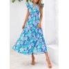 imagePRETTYGARDEN Womens 2025 Summer Floral Midi Dress Cap Sleeve V Neck Ruffle Long Flowy Boho Casual Beach Vacation DressesFloral Purple Blue