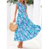 imagePRETTYGARDEN Womens 2025 Summer Floral Midi Dress Cap Sleeve V Neck Ruffle Long Flowy Boho Casual Beach Vacation DressesFloral Purple Blue