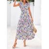 imagePRETTYGARDEN Womens 2025 Summer Floral Midi Dress Cap Sleeve V Neck Ruffle Long Flowy Boho Casual Beach Vacation DressesFloral Purple Pink