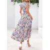 imagePRETTYGARDEN Womens 2025 Summer Floral Midi Dress Cap Sleeve V Neck Ruffle Long Flowy Boho Casual Beach Vacation DressesFloral Purple Pink