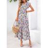 imagePRETTYGARDEN Womens 2025 Summer Floral Midi Dress Cap Sleeve V Neck Ruffle Long Flowy Boho Casual Beach Vacation DressesFloral Purple Pink