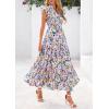 imagePRETTYGARDEN Womens 2025 Summer Floral Midi Dress Cap Sleeve V Neck Ruffle Long Flowy Boho Casual Beach Vacation DressesFloral Purple Pink