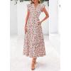 imagePRETTYGARDEN Womens 2025 Summer Floral Midi Dress Cap Sleeve V Neck Ruffle Long Flowy Boho Casual Beach Vacation DressesFloral White Orange