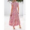 imagePRETTYGARDEN Womens 2025 Summer Floral Midi Dress Cap Sleeve V Neck Ruffle Long Flowy Boho Casual Beach Vacation DressesFloral Wine Red