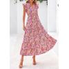 imagePRETTYGARDEN Womens 2025 Summer Floral Midi Dress Cap Sleeve V Neck Ruffle Long Flowy Boho Casual Beach Vacation DressesFloral Wine Red