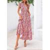 imagePRETTYGARDEN Womens 2025 Summer Floral Midi Dress Cap Sleeve V Neck Ruffle Long Flowy Boho Casual Beach Vacation DressesFloral Wine Red