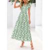 imagePRETTYGARDEN Womens 2025 Summer Floral Midi Dress Cap Sleeve V Neck Ruffle Long Flowy Boho Casual Beach Vacation DressesLeaves Light Green