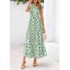imagePRETTYGARDEN Womens 2025 Summer Floral Midi Dress Cap Sleeve V Neck Ruffle Long Flowy Boho Casual Beach Vacation DressesLeaves Light Green