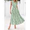 imagePRETTYGARDEN Womens 2025 Summer Floral Midi Dress Cap Sleeve V Neck Ruffle Long Flowy Boho Casual Beach Vacation DressesLeaves Light Green