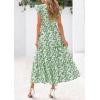 imagePRETTYGARDEN Womens 2025 Summer Floral Midi Dress Cap Sleeve V Neck Ruffle Long Flowy Boho Casual Beach Vacation DressesLeaves Light Green