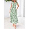 imagePRETTYGARDEN Womens 2025 Summer Floral Midi Dress Cap Sleeve V Neck Ruffle Long Flowy Boho Casual Beach Vacation DressesLeaves Light Green