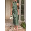 imagePRETTYGARDEN Womens 2025 Summer Satin Dress Elegant Sleeveless Mock Neck Cocktail Party Maxi DressesArmy Green