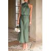 imagePRETTYGARDEN Womens 2025 Summer Satin Dress Elegant Sleeveless Mock Neck Cocktail Party Maxi DressesArmy Green