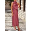 imagePRETTYGARDEN Womens 2025 Summer Satin Dress Elegant Sleeveless Mock Neck Cocktail Party Maxi DressesBrick Red