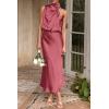 imagePRETTYGARDEN Womens 2025 Summer Satin Dress Elegant Sleeveless Mock Neck Cocktail Party Maxi DressesBrick Red