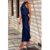 imagePRETTYGARDEN Womens 2025 Summer Satin Dress Elegant Sleeveless Mock Neck Cocktail Party Maxi DressesDark Navy