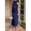 imagePRETTYGARDEN Womens 2025 Summer Satin Dress Elegant Sleeveless Mock Neck Cocktail Party Maxi DressesDark Navy