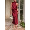 imagePRETTYGARDEN Womens 2025 Summer Satin Dress Elegant Sleeveless Mock Neck Cocktail Party Maxi DressesDark Wine Red