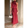 imagePRETTYGARDEN Womens 2025 Summer Satin Dress Elegant Sleeveless Mock Neck Cocktail Party Maxi DressesDark Wine Red
