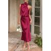 imagePRETTYGARDEN Womens 2025 Summer Satin Dress Elegant Sleeveless Mock Neck Cocktail Party Maxi DressesDeep Red