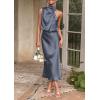 imagePRETTYGARDEN Womens 2025 Summer Satin Dress Elegant Sleeveless Mock Neck Cocktail Party Maxi DressesGrey Blue
