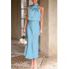 imagePRETTYGARDEN Womens 2025 Summer Satin Dress Elegant Sleeveless Mock Neck Cocktail Party Maxi DressesLight Blue