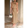 imagePRETTYGARDEN Womens 2025 Summer Satin Dress Elegant Sleeveless Mock Neck Cocktail Party Maxi DressesLight Khaki