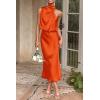 imagePRETTYGARDEN Womens 2025 Summer Satin Dress Elegant Sleeveless Mock Neck Cocktail Party Maxi DressesOrange